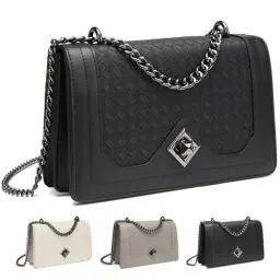 Produktbild: Travistar Handtasche Damen Umhängetasche Damen Klein - Kette Crossbody Bag Damen Schultertasche Leder Crossbag Damen Mode Gewebtes Muster Abendtasche mit Kreditkartenfächer Schwarze