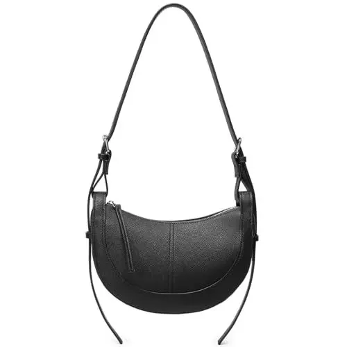 Produktbild: Travistar Umhängetasche Damen Halbmond Crossbody Bag Damen Klein Schultertasche Leder Schwarze Handtasche Hobo Satteltasche Abendtasche Moon Clutch Aesthetic Y2k Tasche mit Verstellbarem Riemen