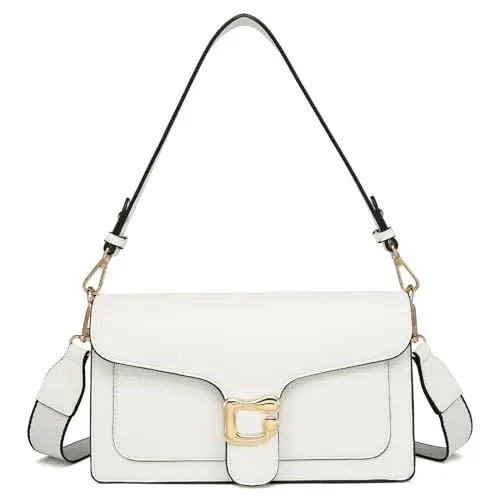 Produktbild: Travistar Umhängetasche Damen Kleine Handtasche Damen PU Leder Crossbody Bag Damen Schultertasche Abendtasche Kupplung mit 2 Abnehmbar Breiter Gurt Kreditkartenfächer Weiß