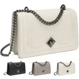 Produktbild: Travistar Umhängetasche Handtasche Damen Klein - Kette Crossbody Bag Damen Kleine Schultertasche Leder Crossover Bag Mode Abendtasche mit Verstellbarer Schulterriemen Weiß Gewebtes Muster