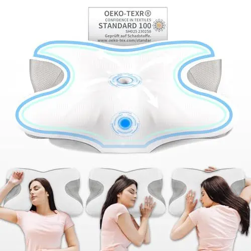 Produktbild: TravLand Memory Foam Kissen, Orthopädisches Kissen, Kissen Ergonomisches Nackenstützkissen, Kopfkissen Seitenschläferkissen für Seiten, Rücken, Bauchschläfer, für Nacken- und Rückenschmerzen, 59 x36cm