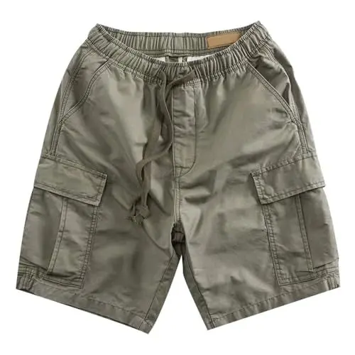 Produktbild: Trecking Herrenhosen Wasserdicht Sommer Männer Tasche elastische Taille schwere Alles mit fünf Teilung der Shorts Cargo Hosen Arbeitshose Kurz Herren Stretch Jeans (Grey, XXXL)