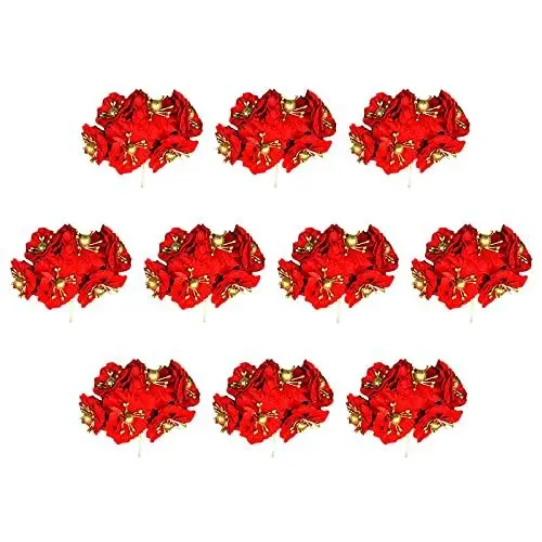 Produktbild: TREETDOBV 60 Stück Künstliche Weihnachtssterne, Rote Seiden-Weihnachtssterne mit Kurzen Stielen, Girlandenkranz-Ornamente, Mini-Weihnachtsblumen für Weihnachten, DIY Weihnachtsbaumkränze,(Rot)