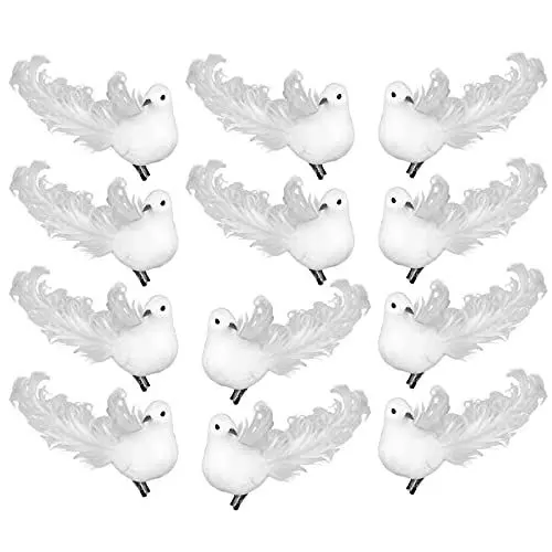 Produktbild: TREETDOBV Künstliche Weiße Tauben (12er-Pack), Weiße Tauben-Dekoration mit Metallklammern, Weiße Gefiederte Mini-Vögel Zum Anklemmen an Baumschmuck, Weihnachts- und Hochzeitsdekorationen/große(#1)
