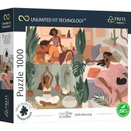 Produktbild: Trefl 10694 1000 Elemente, dickster Karton, Bio, ECO, Katzen, Kaffee, Entspannung, Erholung, Unterhaltung für Erwachsene und Kinder ab 12 Jahren, Puzzle Yoga, Cats & Coffee: Hello Morning