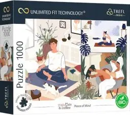 Produktbild: Trefl 10695 1000 Elemente, dickster Karton, Bio, ECO, Katzen, Kaffee, Entspannung, Erholung, Unterhaltung für Erwachsene und Kinder ab 12 Jahren, Puzzle Yoga, Cats & Coffee: Peace of Mind