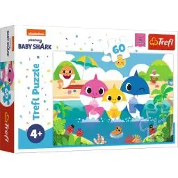 Produktbild: Trefl 17370 Urlaub-60 Teile Bunte Märchenfiguren, Nickelodeon, kreative Unterhaltung, Spaß für Kinder ab 4 Jahren Puzzle, Baby Shark, Hai-Familie im Urlaub, Small