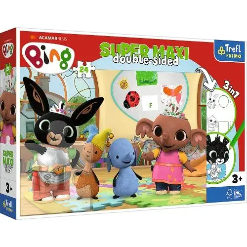 Produktbild: Trefl 41003 3 in 1: Puzzle 24 große Elemente Malbuch Ausmalspiel Ausmalpuzzle mit Märchenfiguren Spaß für Kinder ab 3 Jahren Primo, Bing mit Freunden