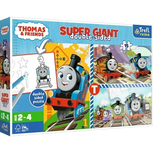 Produktbild: Trefl Primo - Thomas & Friends, Thomas Spiele - 3-in-1: Puzzle mit 15 Extra Großen Teilen, Ausmalbuch, Spiel mit Ausmal-Elementen, Puzzle mit Tom & Friends Märchenfiguren, für Kinder ab 2 Jahren
