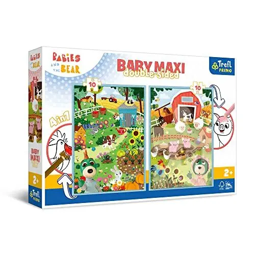 Produktbild: Trefl 43000 Triff 4 in 1: Puzzle 2x10 große Teile, Zwei Malbücher auf der Rückseite, Malpuzzle mit Märchenfiguren, Spaß für Kinder ab 2 Jahren Primo, Babys und Teddybären