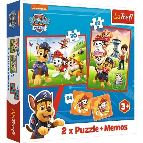 Produktbild: Trefl - PAW Patrol, Hundeteam in Aktion - 3 in 1: 2X Puzzles + Memory-Spiel, Puzzles mit Märchenfiguren, 30 und 48 Elemente, Verschiedene Schwierigkeitsgrade, 24 Memos, Spaß für Kinder ab 3 Jahren