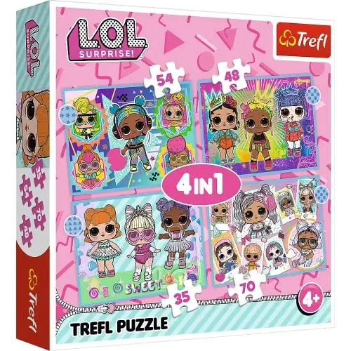 Produktbild: Tréfl - L.O.L. Surprise, Rencontrez les poupées - Puzzle 4en1, 4 puzzles, de 35 à 70 pièces - Puzzles pour les Petits fans de Poupées L.O.L., Divertissement, pour les Enfants à partir de 4 ans