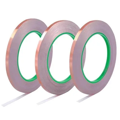 Produktbild: Treki 3 Stück Doppelseitiges Kupferband, 6 mm, selbstklebendes Kupferband, Klebeband für EMI-Abschirmung, gegen Schnecken, Papierkreise, elektrische Reparaturen