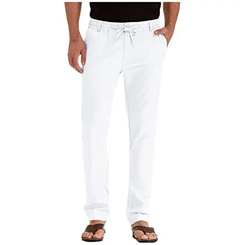 Produktbild: Herren Casual Slim Fit Unifarbene Business Hosen Lange Stretch Outdoor Pants mit Taschen Bequeme Classic Unisexhose für Männer Weiß XL