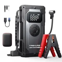 Produktbild: TREKURE Auto Starthilfe Powerbank mit Luftkompressor, 150PSI 5000A Spitzenstrom Starthilfe Powerbank für All Benzin und 10.0L Dieselmotor, Starthilfe mit LED, DC Ausgang und Dual USB