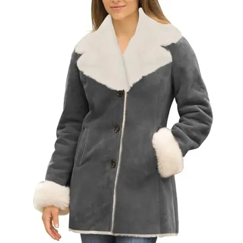 Produktbild: Trenchcoat Dunkelblau Damen Damen Mantel Fell Frülings-Damenjacke Mantel Fellkragen Damen Frühlingsmode 2024 Damen Teddyfell Oberteil Damen Wintermantel Damen Teddyjacke