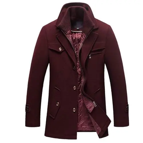 Produktbild: Herren Trenchcoat Dufflecoat Wolljacke Mäntel Blazer Lang Lederjacke Wollmantel Winterjacke Rot L