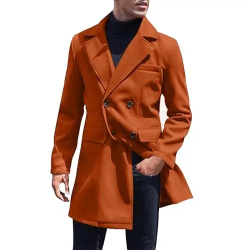 Produktbild: Trenchcoat Herren Lang Ledermantel Herren Herren Winterjacke Trenchcoat Herren Lang Winter Jacken Winterparka Herren Leder Jacken Herren Herren Wintermantel Wintermantel Beige 2Xl