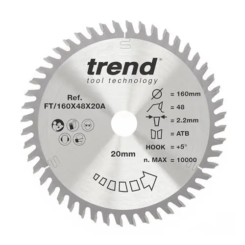 Produktbild: Trend Professional TCT-Sägeblatt Feinschnitt, 160 mm Durchmesser x 48 Zähne x 20 mm Bohrung, Wolframkarbidspitze, FT/160X48X20A
