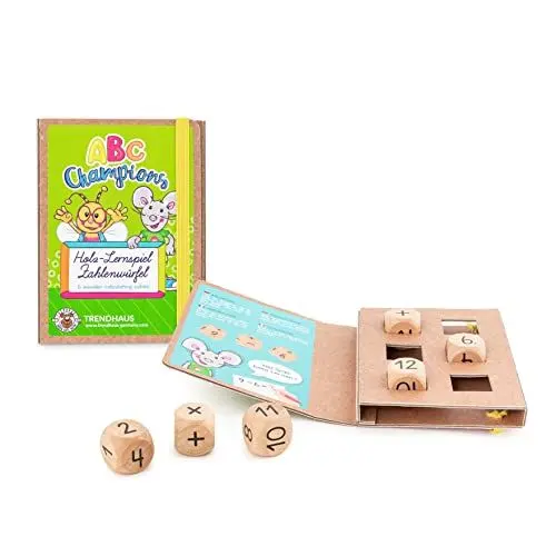 Produktbild: TRENDHAUS ABC Champions Holz-Zahlenwürfel, 6 Stück, Lernspiele zum Rechnen Lernen, Kleines Geschenk zum Schulanfang, 956408