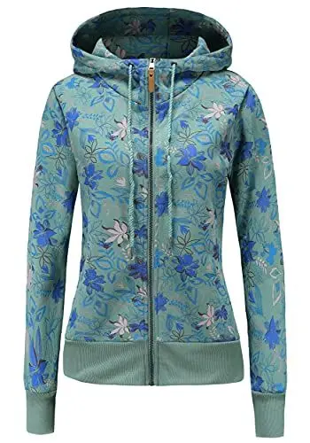 Produktbild: TrendiMax Damen Sweatjacke Kapuzenpullover Zip Hoodie Jacke mit Kapuze Winter Sweatshirt Kapuzenjacke, Grün Blumen, S