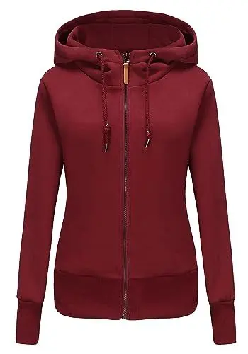 Produktbild: TrendiMax Damen Sweatjacke Kapuzenpullover Zip Hoodie Jacke mit Kapuze Winter Sweatshirt Kapuzenjacke, Weinrot, L