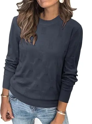 Produktbild: TrendiMax Pullover Damen Rundhals Strickpullover Casual Oberteile Langarm Sweatshirt Elegant Frühling Herbst (L, Grau)