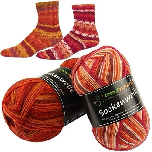 Produktbild: trendmarkt24 Wolle Set Mix Rottöne 4fädig Woll-Paket 200g schadstoffgeprüft Sockenwolle Strickwolle