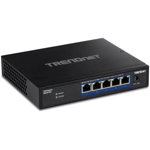 Produktbild: TRENDnet TEG-S750 5-Port 10G Switch, 5 x 10G RJ-45 Ports, 100Gbps Schaltkapazität, unterstützt 2,5G und 5G-Base-T Verbindungen, Schwarz