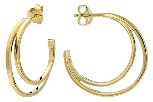 Produktbild: trendor Damen-Ohrringe 925 Silber Vergoldet Halb-Creolen eleganter Ohrschmuck für Frauen, zauberhafte Geschenkidee, 41615