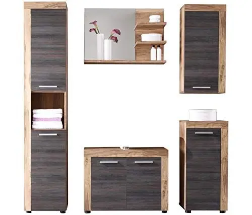 Produktbild: trendteam smart living - 5-teilige Badkombination Badmöbel - Badezimmer - Cancun- Aufbaumaß (BxHxT) 175 x 184 x 34 cm - Farbe Nussbaum mit Touchwood dunkelbraun - 125990359