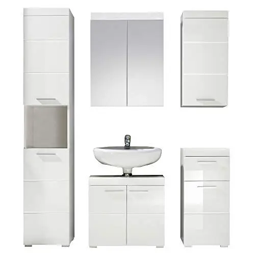 Produktbild: trendteam smart living - 5-teiliges Bad-Set - Bad - Amanda - Aufbaumaß (BxHxT) 163 x 190 x 34 cm - Farbe Weiß Hochglanz - 139390101
