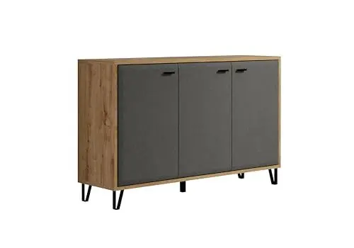 Produktbild: trendteam smart living - Sideboard Anrichte Kommode - Wohnzimmer - Blanshe - Aufbaumaß (BxHxT) 144 x 90 x 42 cm - Farbe Eiche Navarra mit Filz Dunkel Grau - 2122872C9
