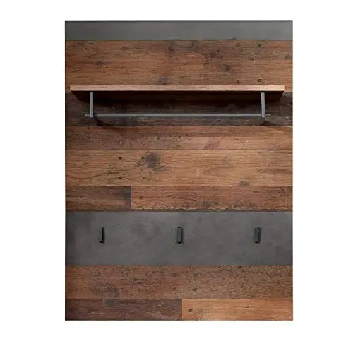 Produktbild: trendteam smart living - Indy - Garderobenpaneel - Graphit Grau/Alteiche - Hutablage, Kleiderstange und 3 Kleiderhaken - (BxHxT) 80 x 106 x 29 cm - rustikales Design