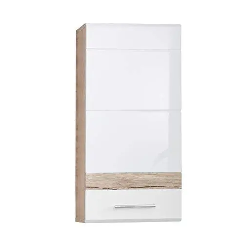 Produktbild: trendteam smart living - Set One - Kommode - Weiß Hochglanz/Eiche - Hängeschrank mit 1 Tür - (BxHxT) 37 x 77 x 24 cm - Passend für Badezimmer oder Schlafzimmer