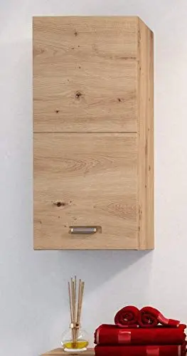 Produktbild: trendteam smart living - Geo - Kommode - Eiche - Hängeschrank mit 1 Tür (rechts oder links verstellbar) und 1 Einlegeboden - (BxHxT) 35 x 83 x 31 cm - chromfarbene Metallgriffe