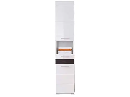 Produktbild: trendteam smart living - Hochschrank Schrank - Badezimmer - Mezzo - Aufbaumaß (BxHxT) 37 x 182 x 31 cm - Farbe Weiß Hochglanz mit Melinga Dark Oak - 128010312