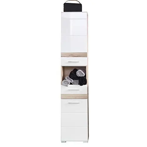 Produktbild: trendteam smart living - Hochschrank Schrank - Badezimmer - Set One - Aufbaumaß (BxHxT) 37 x 182 x 31 cm - Farbe Weiß mit Eiche San Remo Hell - 133610396