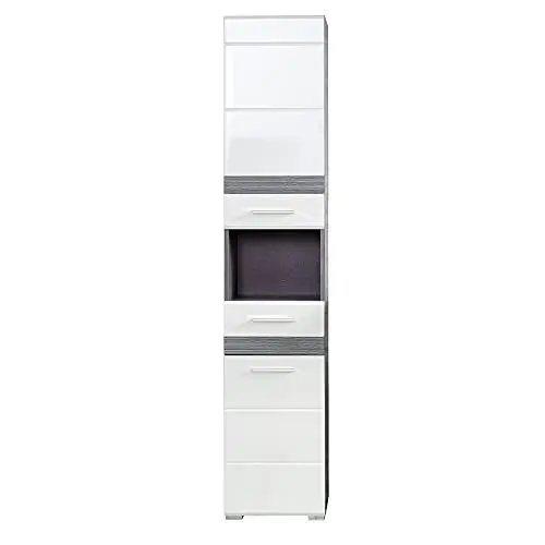 Produktbild: trendteam smart living - Hochschrank Schrank - Badezimmer - Set One - Aufbaumaß (BxHxT) 37 x 182 x 31 cm - Farbe Weiß mit Sardegna Rauchsilber - 133610303