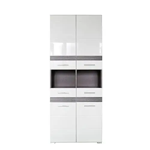 Produktbild: trendteam smart living - Hochschrank Schrank - Badezimmer - Set One - Aufbaumaß (BxHxT) 73 x 182 x 31 cm - Farbe Weiß mit Sardegna Rauchsilber - 133610503