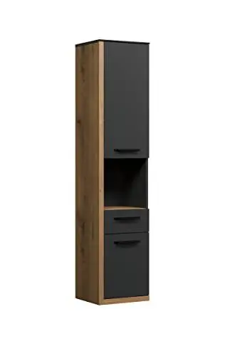 Produktbild: trendteam smart living - Hochschrank Schrank - Badezimmer - Synnax - Aufbaumaß (BxHxT) 35 x 157 x 31 cm - Farbe Anthrazit mit Coast Evoke Eiche - 213460184