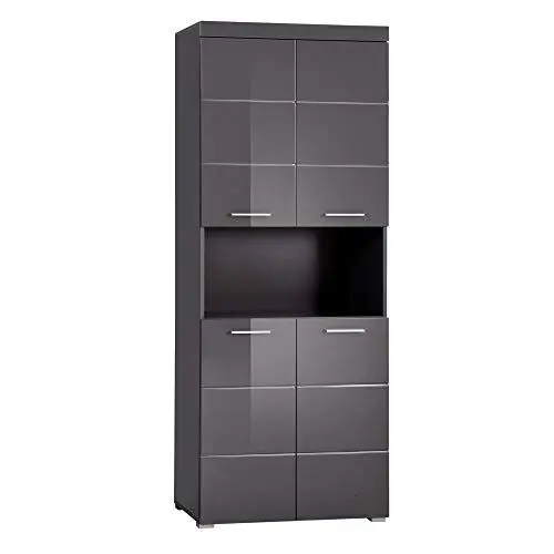 Produktbild: trendteam smart living - Amanda - Hochschrank - Grau Hochglanz - Badregal breit mit 4 höhenverstellbaren Einlegeböden - (BxHxT) 73 x 190 x 31 cm - Badmöbel mit 8 Fächern und Einer großen Ablage