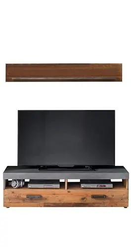 Produktbild: trendteam smart living - Indy - Wohnwand (TV-Lowboard + Wandregal) - Graphit Grau/Alteiche - (BxHxT) 139 x 41 x 40 cm - rustikales Design