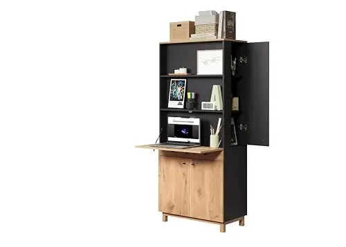 Produktbild: trendteam smart living - Sekretär Schreibtisch Multifunktionsschrank - Wohnzimmer - Solution - Aufbaumaß (BxHxT) 76 x 175 x 41 cm - Farbe Navi Blau mit Viking Eiche - 221400833