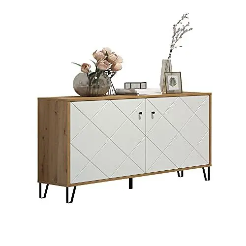 Produktbild: trendteam smart living - Touch - Sideboard - Artisan Eiche/Weiß - Kommode mit 2 Türen und 4 Fächern - (BxHxT) 123 x 76 x 40 cm - Wohnzimmerschrank mit modernen Metallfüßen