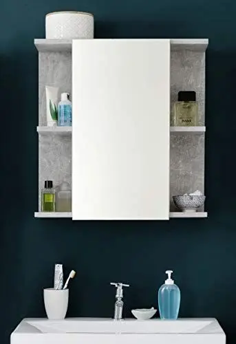 Produktbild: trendteam smart living - Spiegelschrank Spiegel - Badezimmer - Nano - Aufbaumaß (BxHxT) 60 x 62 x 20 cm - Farbe Beton Stone mit Weiß - 184650634