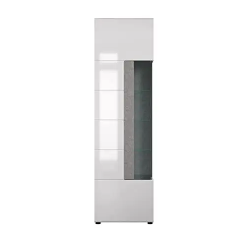 Produktbild: trendteam smart living - Standvitrine Vitrine - Wohnzimmer - Tokyo - Aufbaumaß (BxHxT) 57 x 200 x 37 cm - Farbe Weiß Hochglanz mit Beton Stone - 185713135