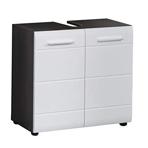 Produktbild: trendteam smart living - Line - Waschbeckenunterschrank - Weiß Hochglanz/Grau - Waschtisch mit 2 Türen und 1 Einlegeboden - (BxHxT) 60 x 57 x 31 cm - chromglänzende Griffe