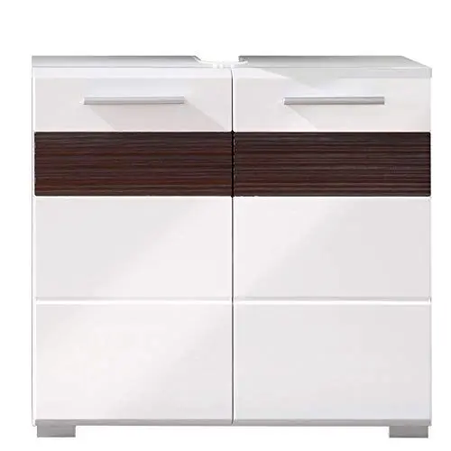 Produktbild: trendteam smart living - Waschbeckenunterschrank Unterschrank - Badezimmer - Mezzo - Aufbaumaß (BxHxT) 60 x 56 x 34 cm - Farbe Weiß Hochglanz mit Melinga Dark Oak - 128030112