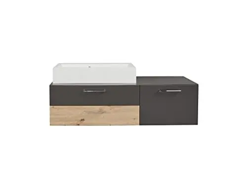 Produktbild: trendteam smart living - Waschbeckenunterschrank Unterschrank - Badezimmer - One - Aufbaumaß (BxHxT) 140 x 39 x 53 cm - Farbe Grau matt mit Asteiche- 189330579